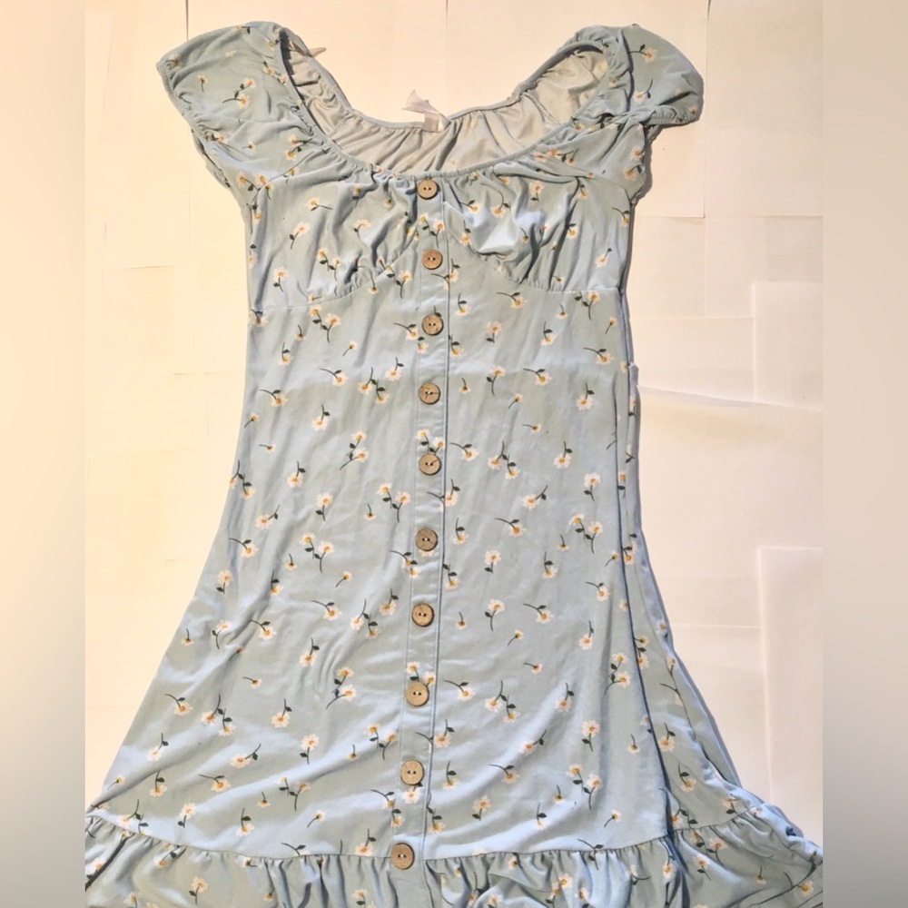 Light blue, daisy print babydoll dress